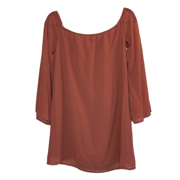 Tobi sunset orange lightweight scoop neck drawstring neckline tunic blouse - Picture 2 of 4